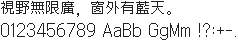Galmuri14（汉字13×13，单元15×15）：視野無限廣，窗外有藍天。